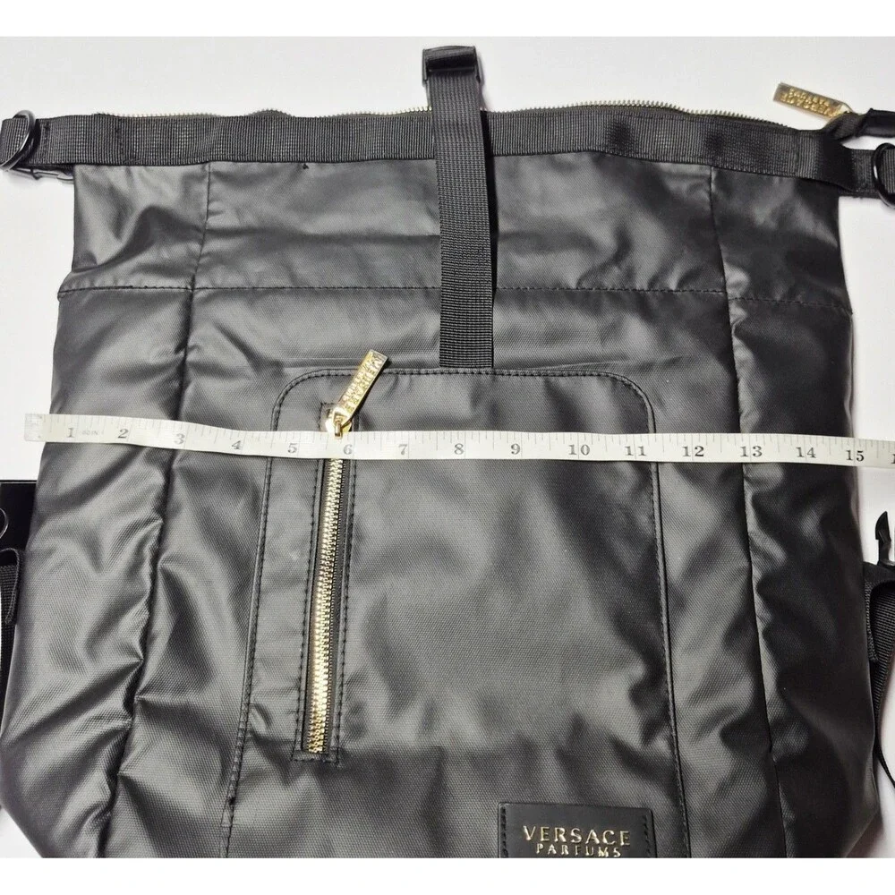 VERSACE Parfums Convertible Rider Backpack Shoulder Tote Bag Black Gold NWOT